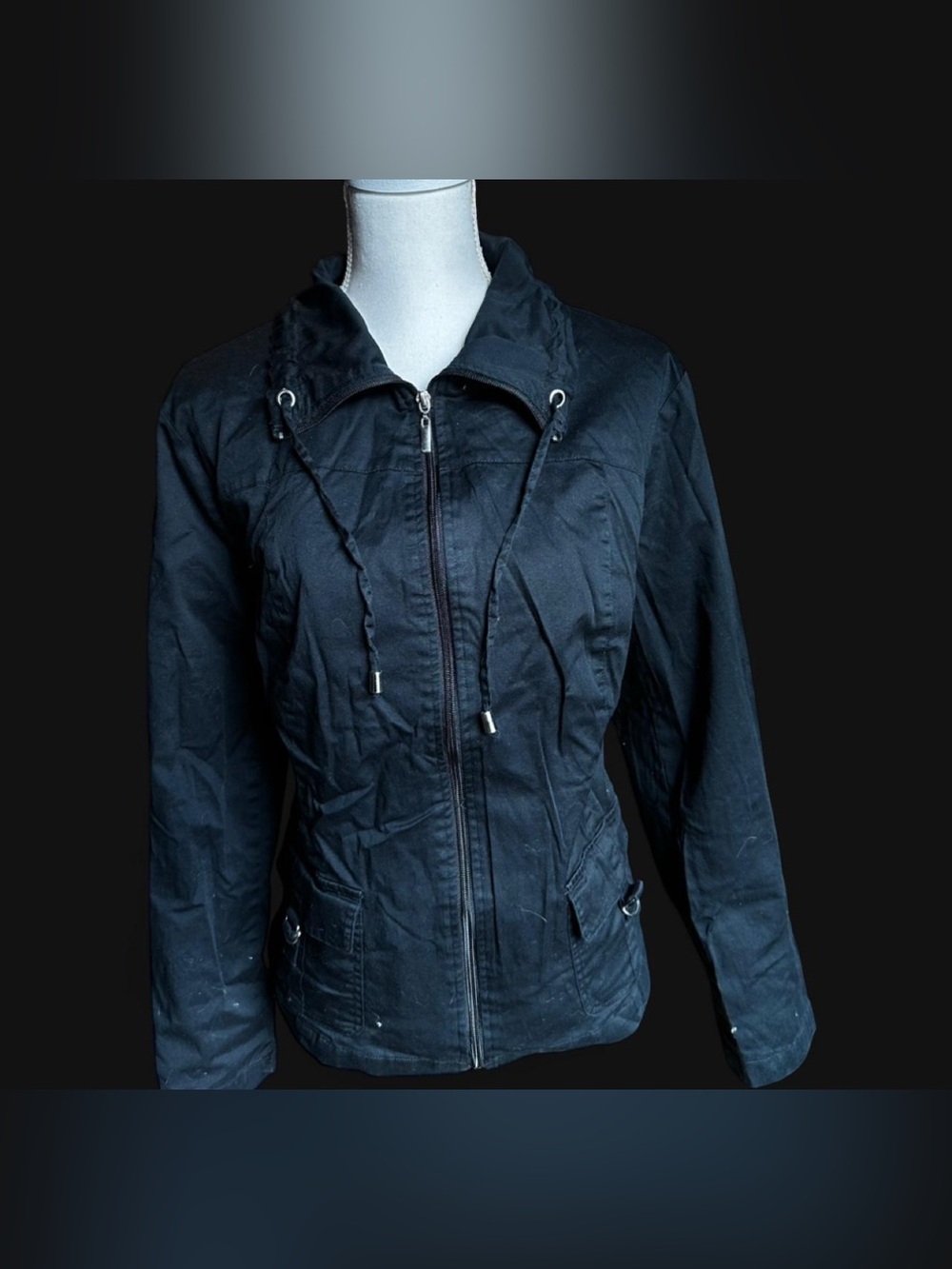 Womens Black Zip-Front Hooded Jacket